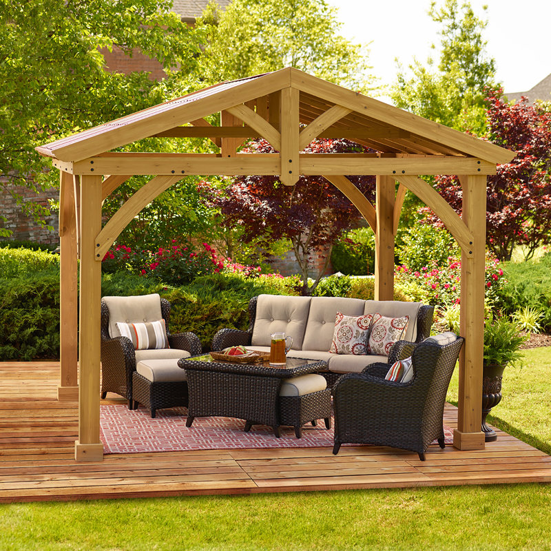 Yardistry Avery Pavilion 10 Ft. W x 12 Ft. D Solid Wood Patio Gazebo